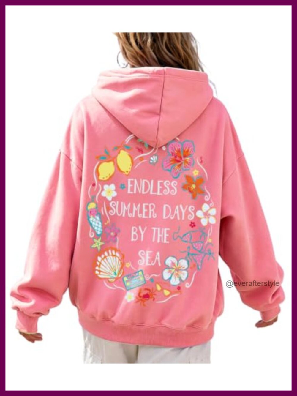 Oversized Beach Graphic Hoodie Fleece Kangaroo Pocket Casual Women's
